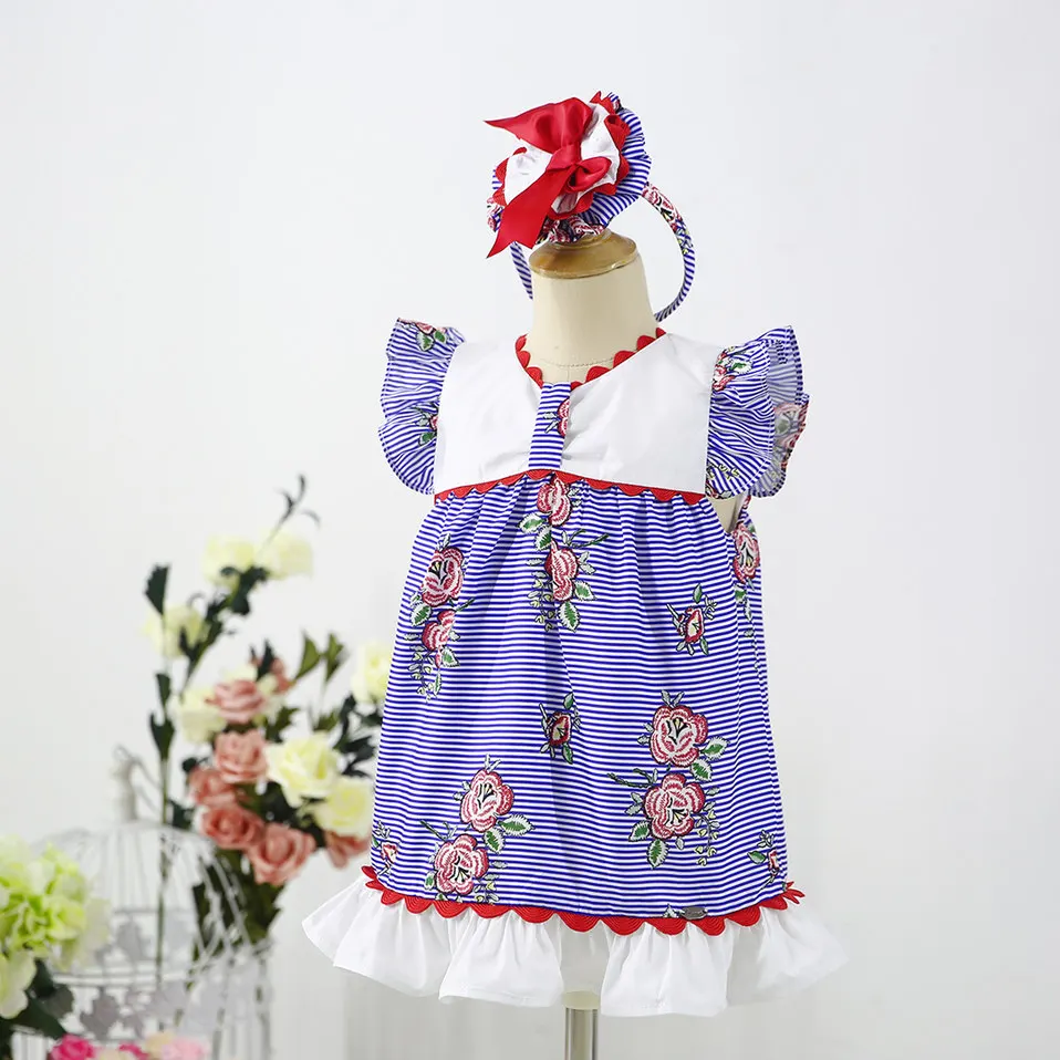 Новинка 2020 детское платье Pettigirl в полоску с розами принтом для маленьких девочек