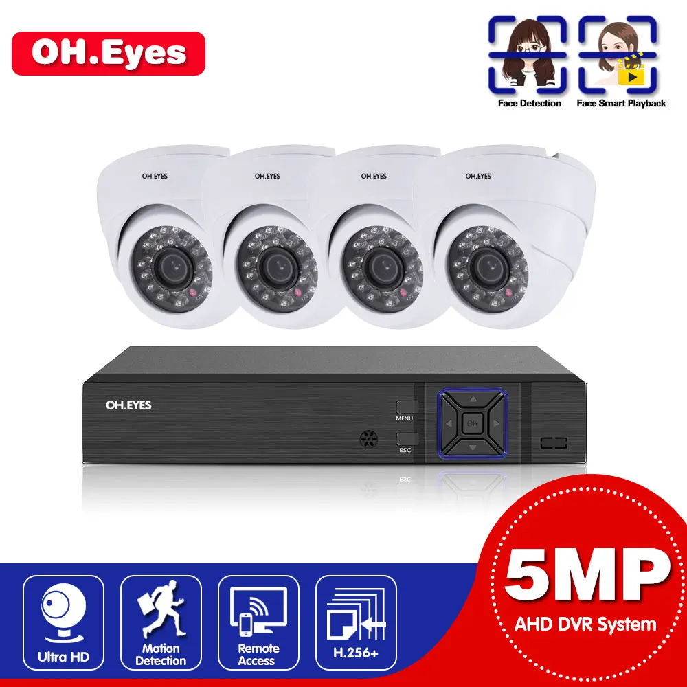 

4CH 5MP HD DVR Home Security Camera System 4pcs 5MP AI Human Detection IP66 Outdoor Dome Cameras Surveillance CCTV Kit