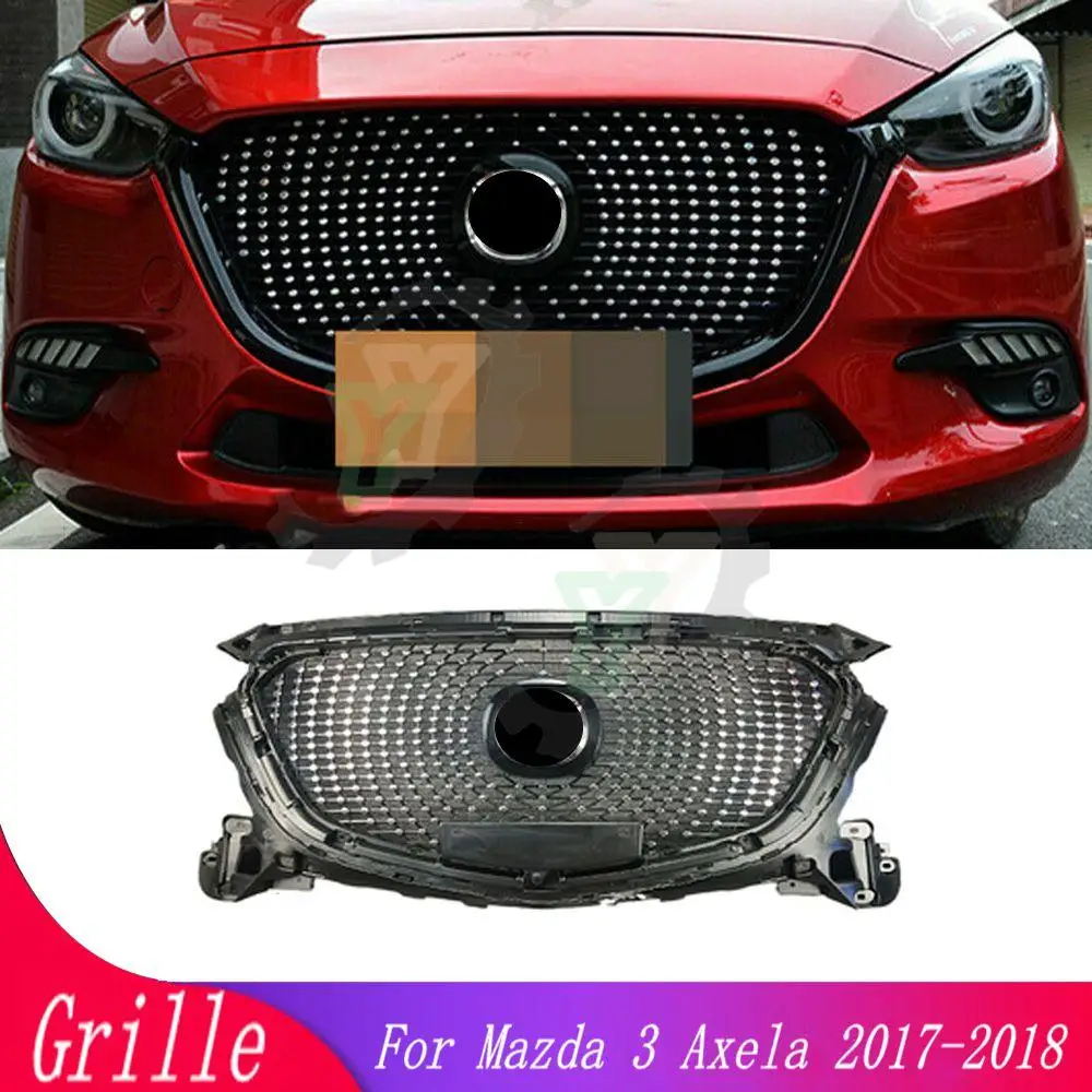

GT/Diamond/honeycomb спортивный передний бампер, Верхняя решетка радиатора, гоночный гриль для Mazda 3 Axela 2017 2018, автомобильный аксессуар (с эмблемой)