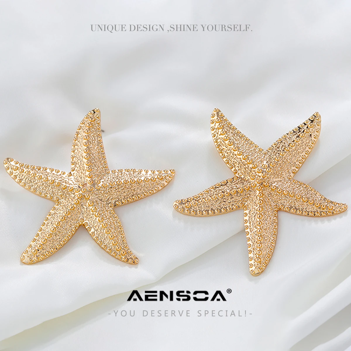 

AENSOA Fashion 2021 Big Exaggerated Shiny Star Drop Earrings for Women Korea Large Starfish Metal Statement Dangle Earrings Gift