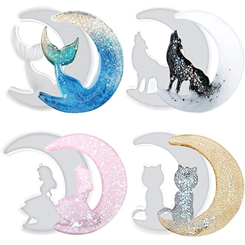 4 шт. силиконовые формы в виде полумесяца волк кошка феи рыбьего хвоста | Дом и сад