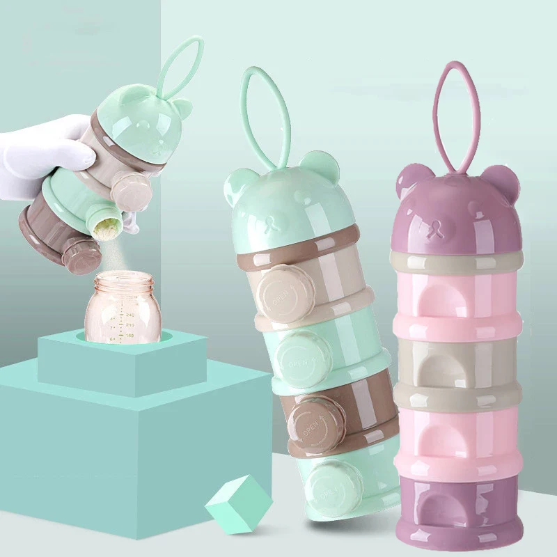 

3 / 4 layers Bear Style Portable Baby Food Storage Box Essential Cereal Cartoon Infant Milk Powder Box Toddle Snacks Container