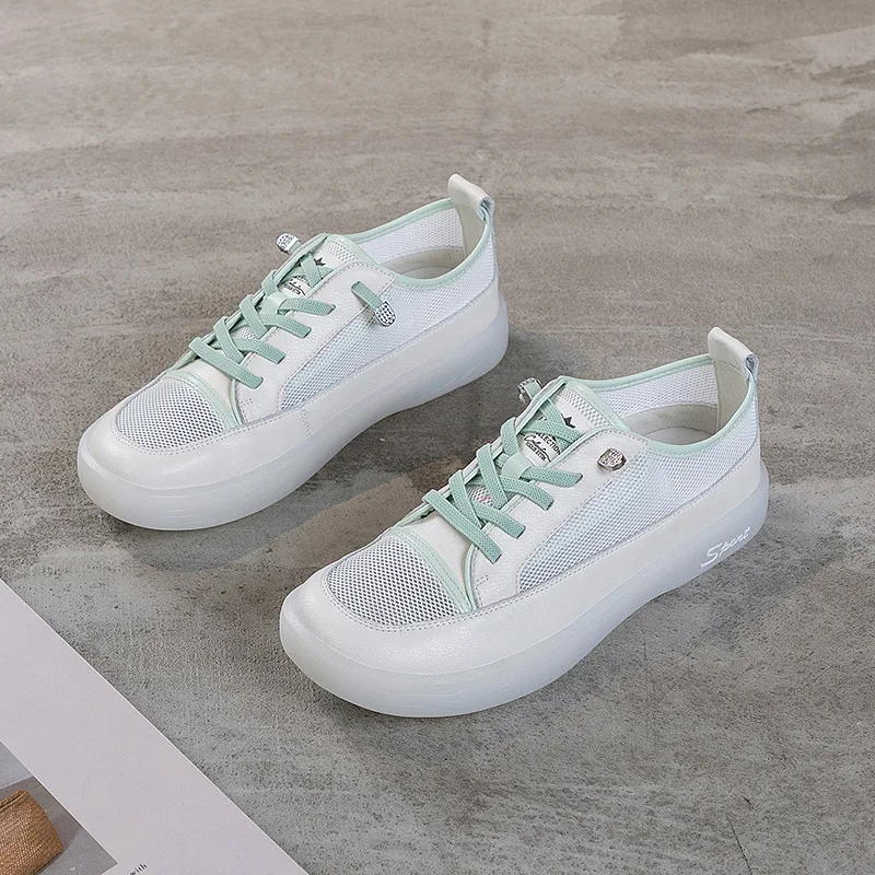 

2021 new leather white shoes women's mesh breathable casual shoes all-match student soft-soled shoes women's single shoes women