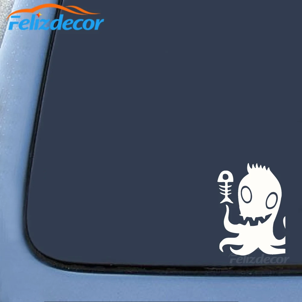 Счастливый осьминог удерживающий рыбьи кости высечка Виниловая наклейка для