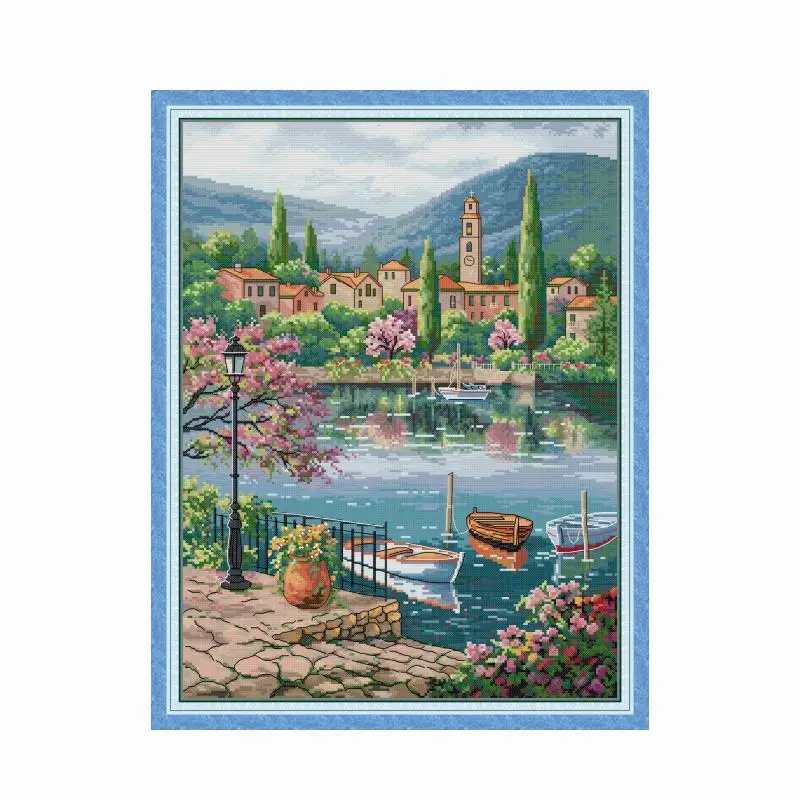 

Cross Stitch Kit Patterns Lake and Mountains Stamped 11CT 14CT Printed Counted Fabric DMC Thread Embroidery Needlework Craft Set