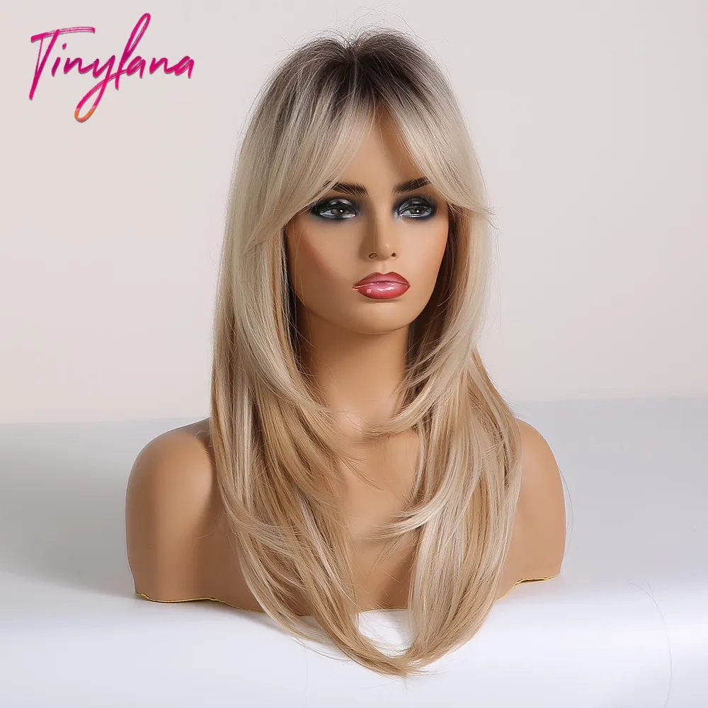 Женский термостойкий парик с челкой TINY LANA волнистые синтетические волосы от