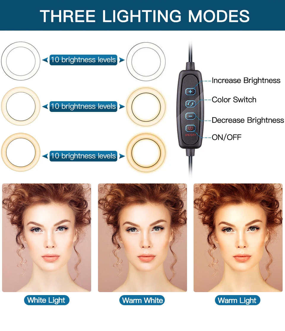 Кольцевой светильник студийный портативный диаметром 6 дюймов со штативом и