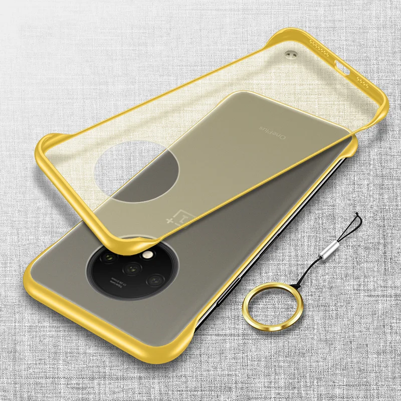 Gold with Lanyard Frameless Case For Oneplus 7T Pro 7 Pro 6T Case Ultra-thin Matte PC Shockproof Back Cover For One plus 7 Oneplus 7Pro 7 Pro Case - Цвет: Gold with Lanyard