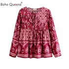 Женская пляжная блузка в богемном стиле с цветочным принтом и длинным рукавом