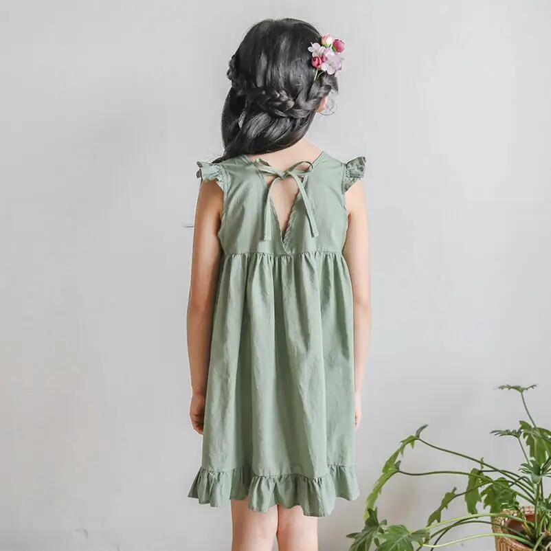 2020 летнее платье принцессы для девочек хлопковое однотонное корейское детское