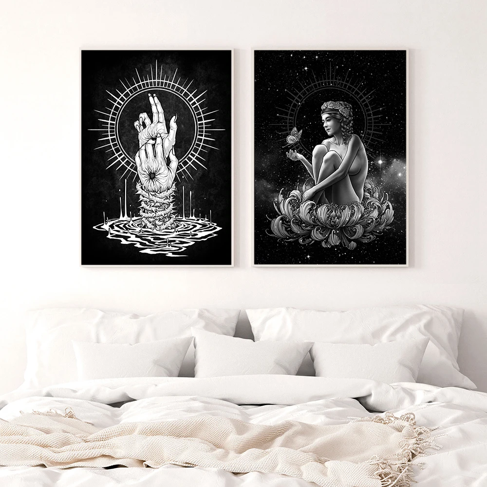 

Retro Diablo Halo Posters and Prints Celestial Goddess Stars Canvas Painting Magic Arm Wall Art Pictures for Bedroom Home Decor