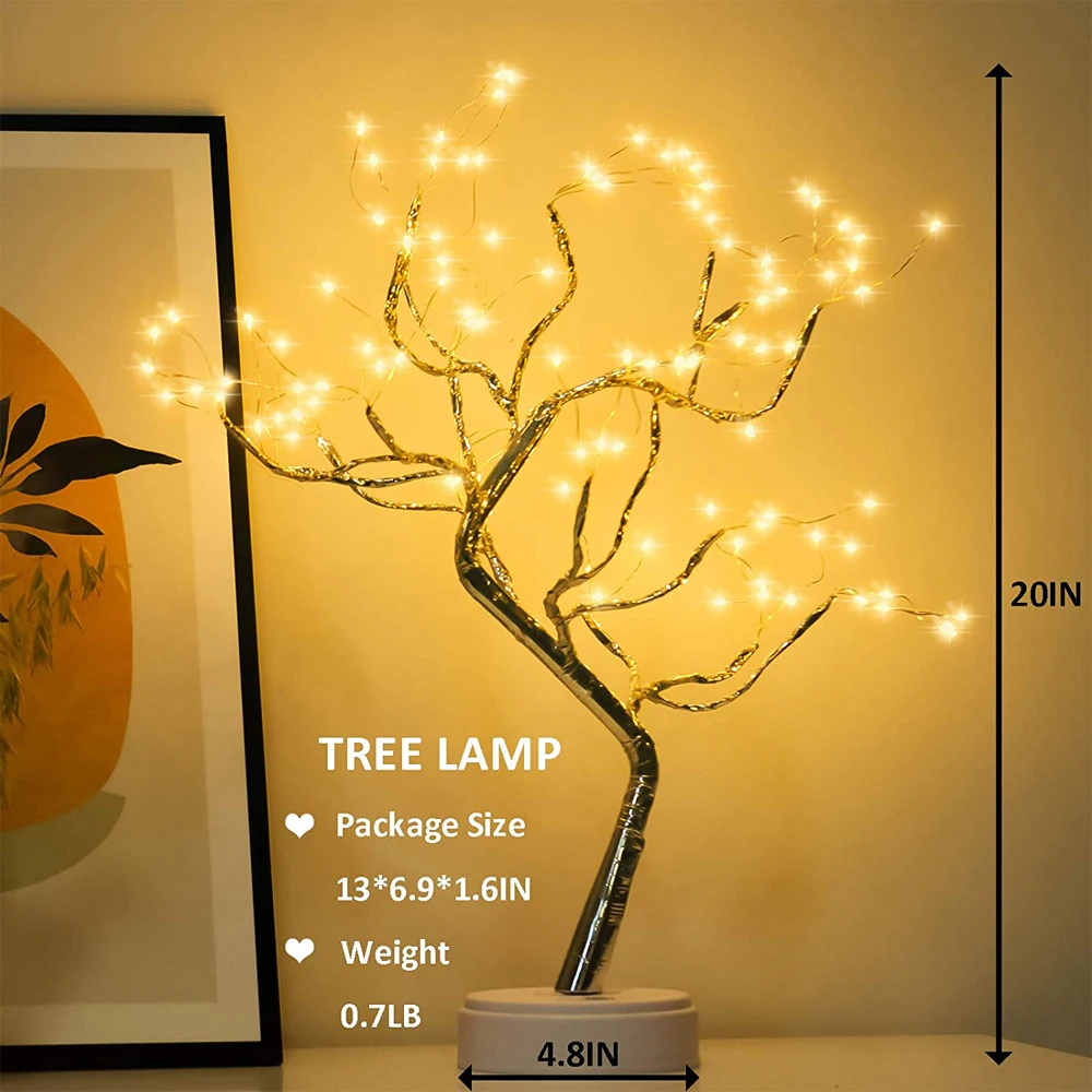 

20"Tabletop Bonsai Tree Light with 108 LED Copper Wire String Lights,Battery/USB Operated,for Bedroom Desktop Christmas Party