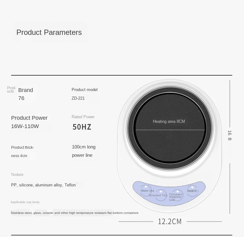 

220V Cup Warmer Mug Heater Hot Tea Makers Heating Coaster 3 Gear Desktop Heater for Coffee Milk Tea Warmer Pad