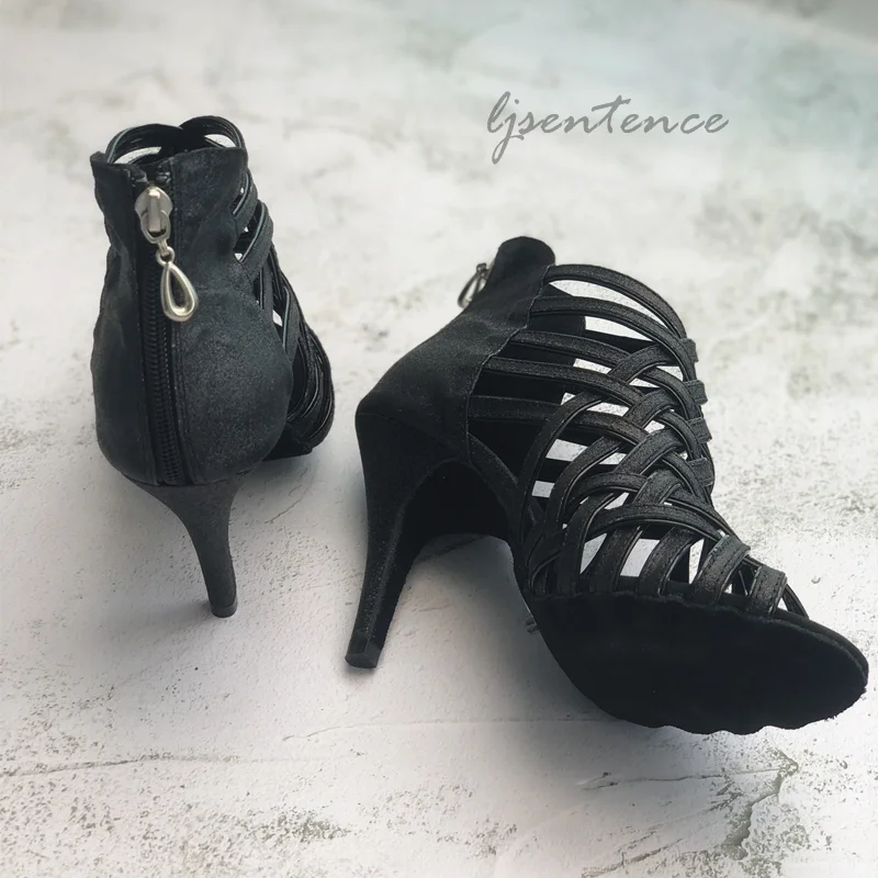 туфли для танцев Черные латинских Женские блестящие ботинки Kizomba Bachata тренировок