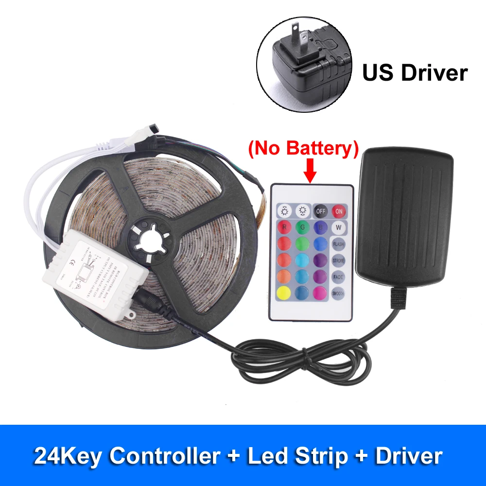 US-24key Водонепроницаемая светодиодная лента 12 В Светодиодная лента Rgb 2835 SMD гибкая лента светодиод Rgb лента диод DC 12 В+ пульт дистанционного управления+ адаптер - Испускаемый цвет: US-24key
