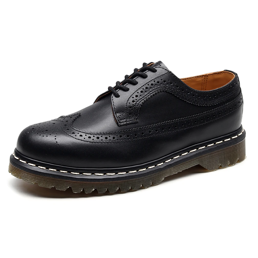 Zapatos Brogue negros para hombre y mujer, calzado de vestir Oxford con plataforma clásica, calzado de cuero genuino, zapatos de fiesta de tobillo bajo, novedad de 2022