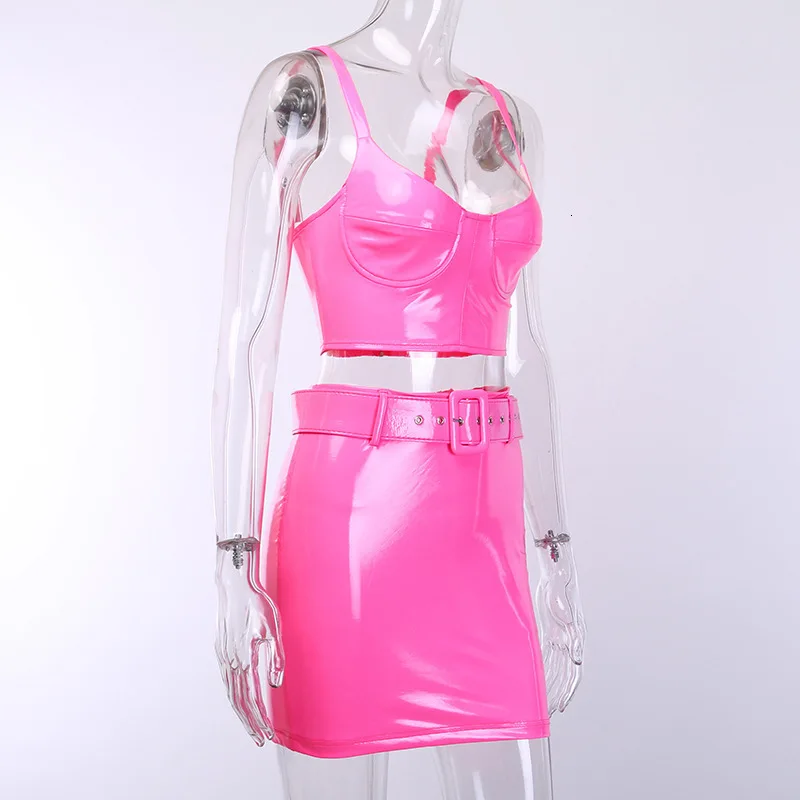 NATTEMAID Summer PU Sashes Sexy Two Pieces Set Streetwear Top And Long Pant Women Set Casual Sleeveless 2 Piece Set Women Outfit
