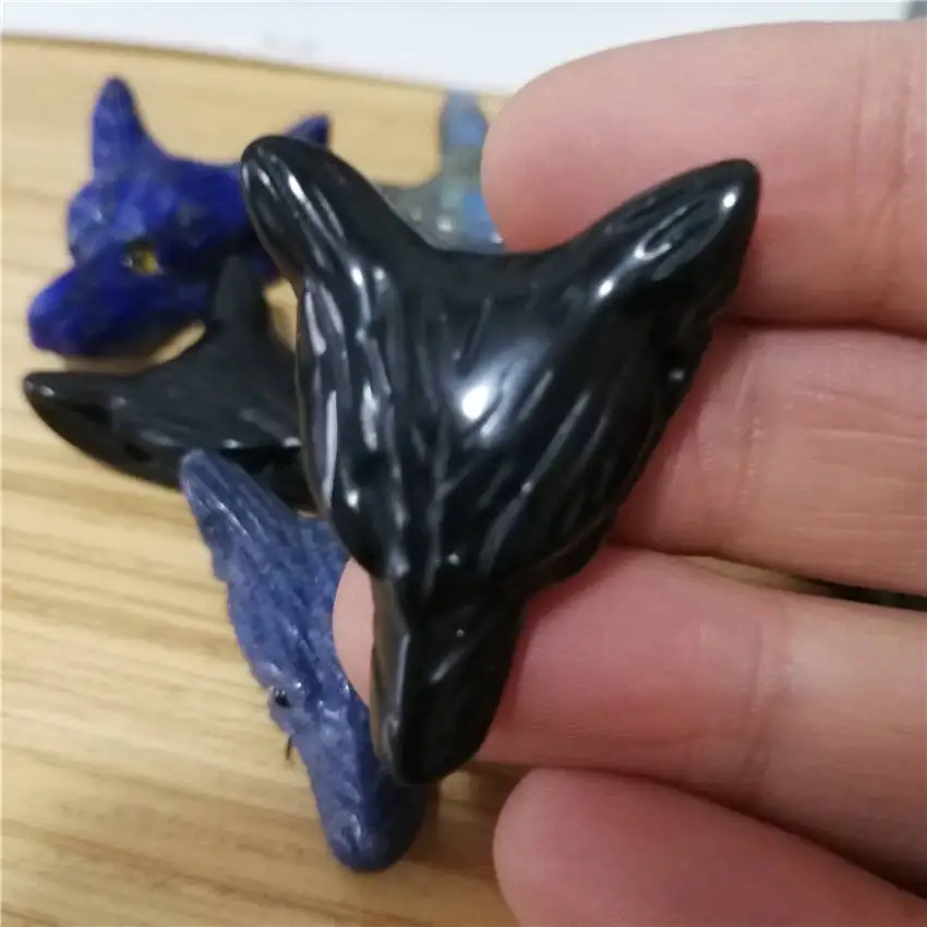 

Wholesale Natural Black Obsidian Stone Carved Wolf Head Pendant Necklace