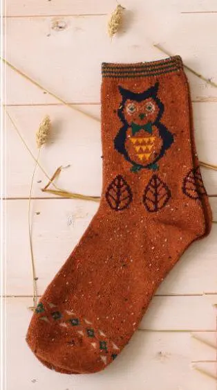 owl orange Милые теплые носки с рисунками животных; женские новые японские Носки с рисунком оленя, кота, лисы, волка; шерстяные смешанные дышащие носки; сезон осень-зима - Цвет: owl orange
