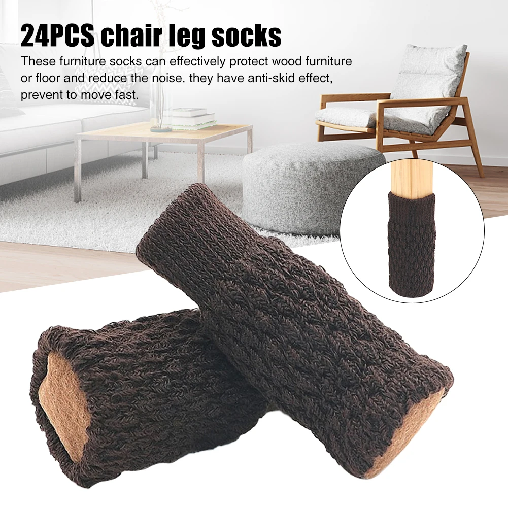 

24pcs Non Slip High Elastic Knitted Thickened Furniture Cover Anti Scratch Home Decor Chair Leg Socks Washable Floor Protectors