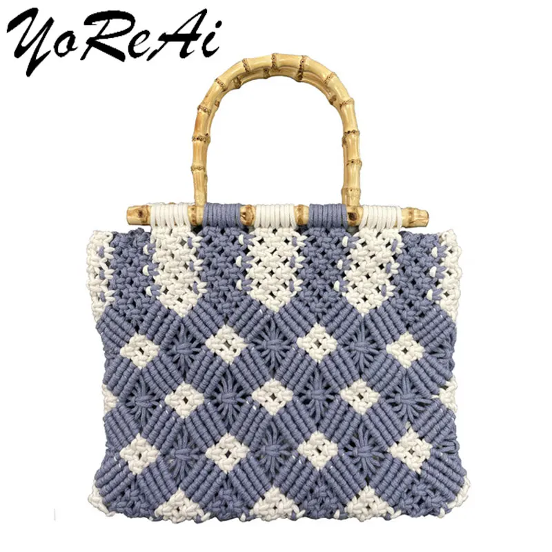 

Fashion Hollow Straw Bag Woven Pack Forest Female Mesh Rope Weaving Tie Buckle Reticulate Net Shoulder Beach Holiday Handbag