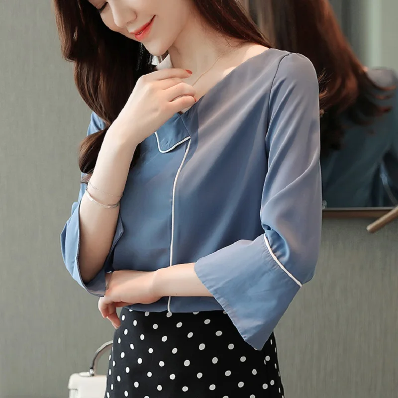 Женская блузка с v образным вырезом модная женская рубашка 2020 одежда в Корейском