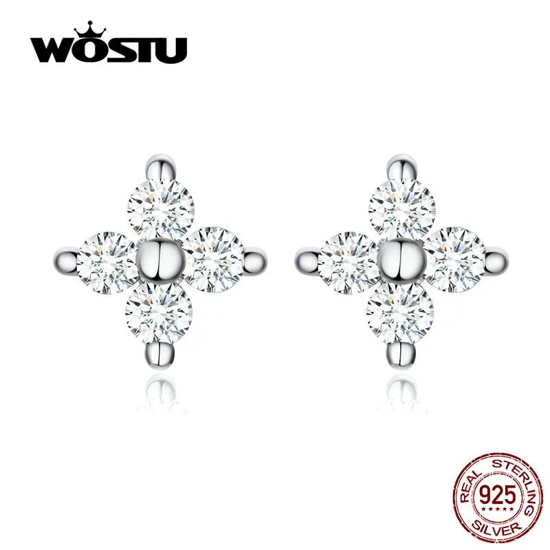 WOSTU цветок маленькие серьги 925 пробы Серебряный сверкающий циркон серьги для женщин массивные серебряные 925 ювелирные изделия CQE648