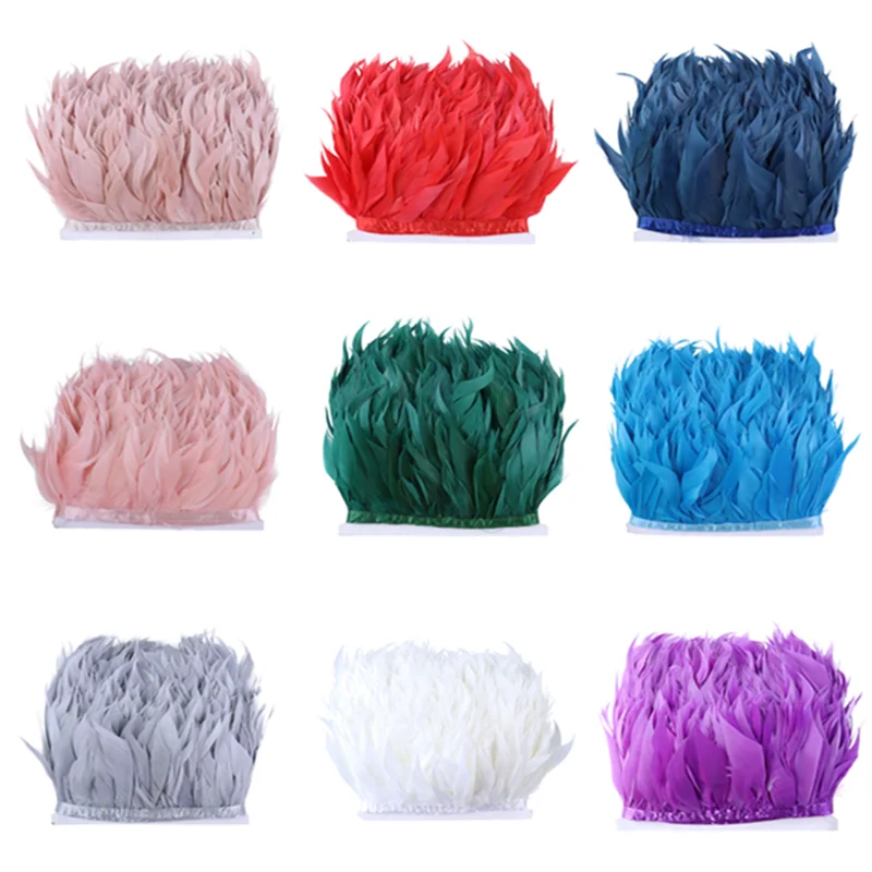 Окрашенные в полоску гусиные перья Лента кожаная розовая отделка бахрома для