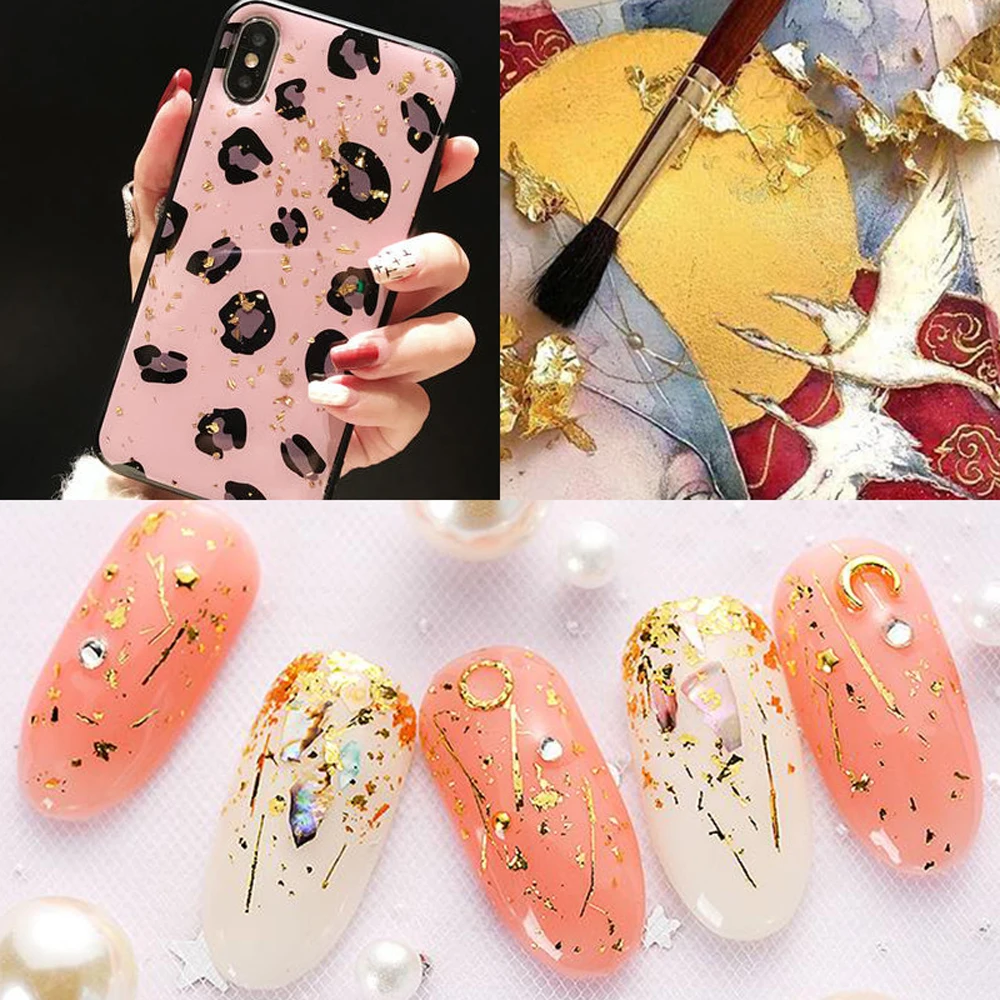 3 г золотые хлопья в форме листьев с блестками и серебряные листы из фольги