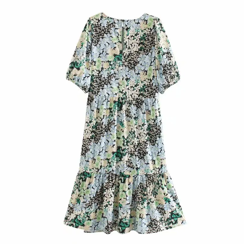 

Summer 1/2 sleeve printed midi dress