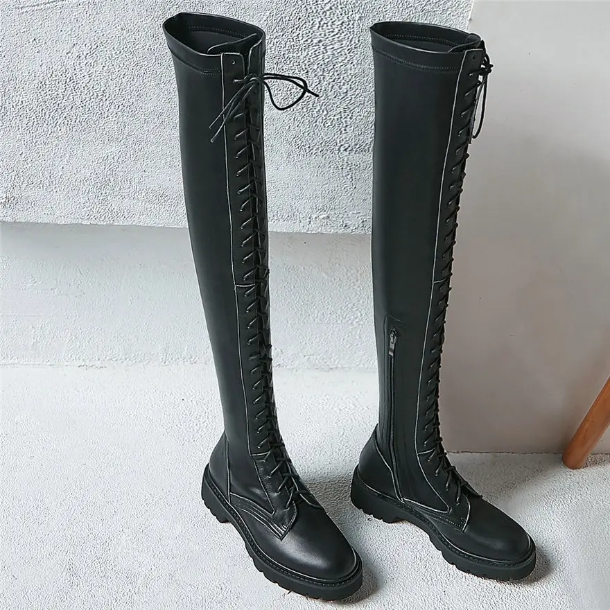 Женские высокие ботинки со шнуровкой теплые эластичные лодочки на платформе с