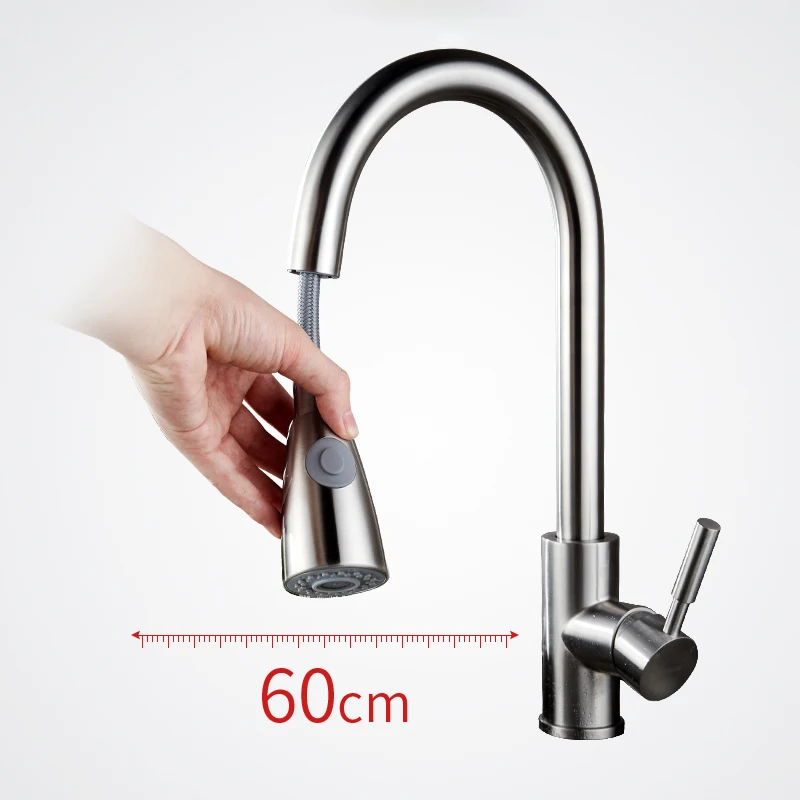 JIAYUN одной ручкой высокой дуги Матовый никель выдвижной кухонный кран с выдвижным