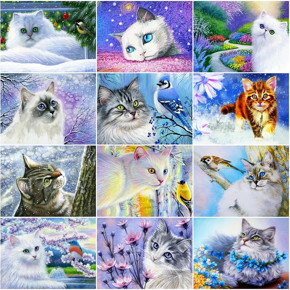 

Full Square/Round Drill 5D Diy Diamond Painting Cat Cross Stitch Kit 3D Diamond Embroidery Animal Rhinestone Picture Wall Decor
