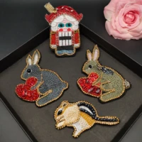 3d handmade rhinestone beaded patches cool fashion animal rabbit sew on crystal pearl for clothes beaded applique cute patch