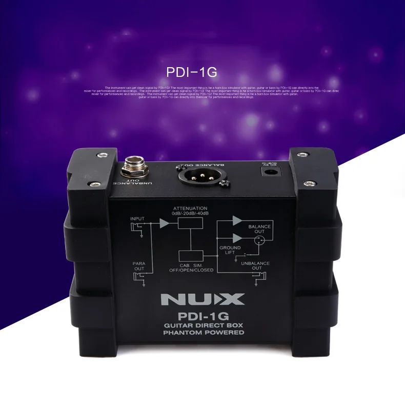 

NUX PDI-1G DI Box Guitar Direct Injection Phantom Power Box o Mixer Para Out Ground Lift Compact Design