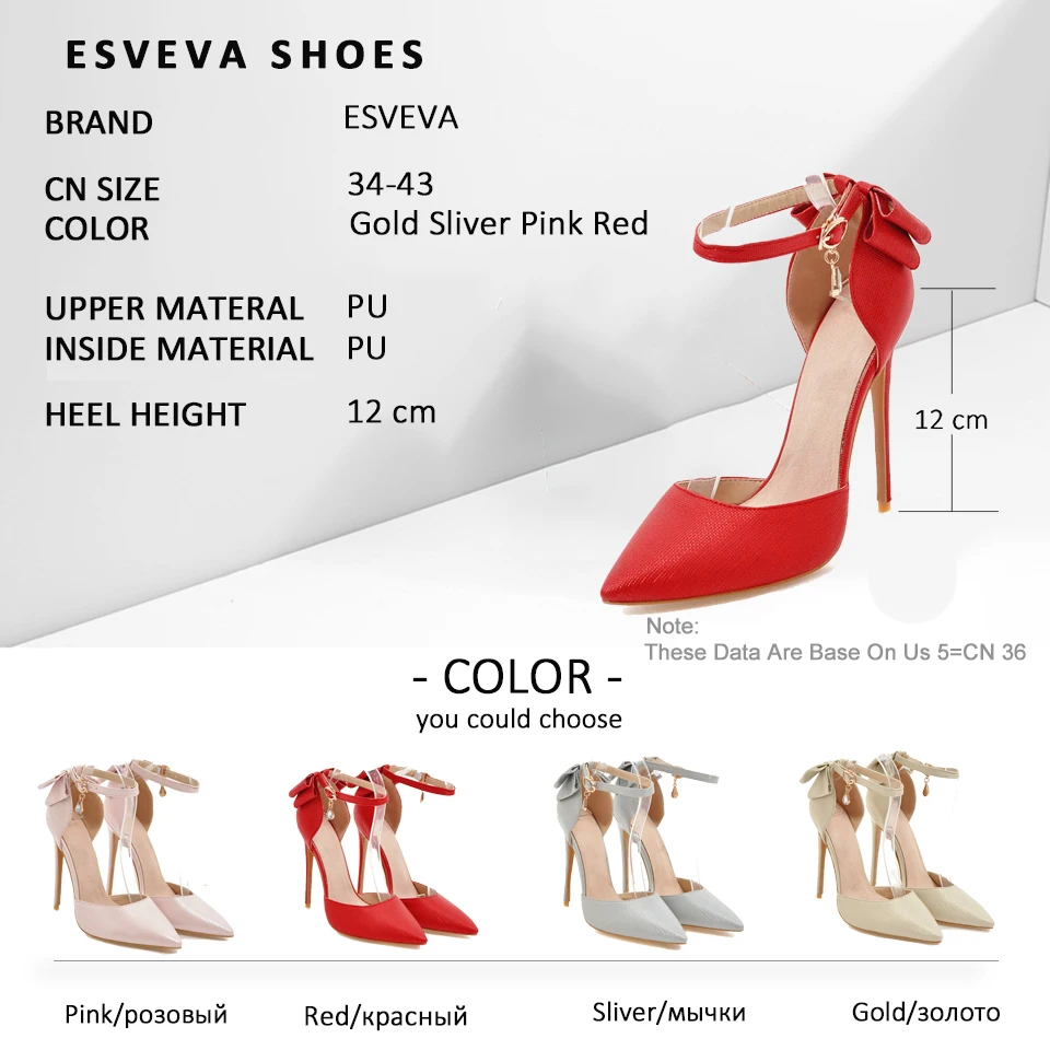 

ESVEVA 2019 Women Pumps Shoes Synthetic Thin Heels Ladies Pumps Butterfly-knot Shoes Super High Heel 34-43 Pointed Toe Two-piece