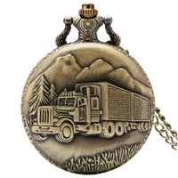 retro bronze train front locomotive engine necklace pendant quartz pocket watch gift for men women with necklace drop shipping