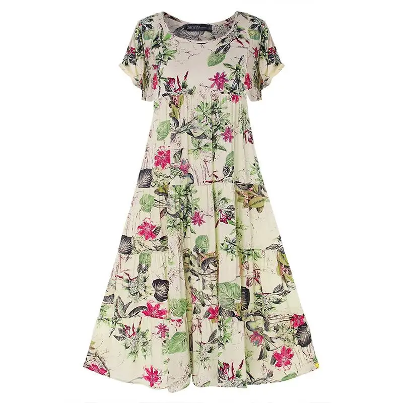 Платье ZANZEA женское винтажное вечерние нее с цветочным принтом Длинный свободный