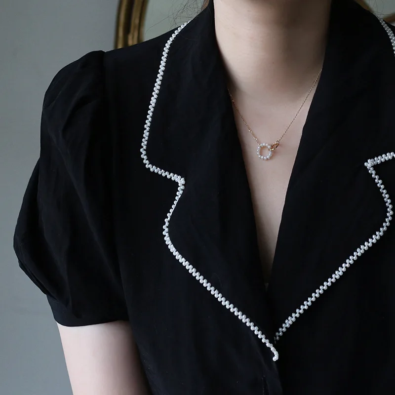 Ручная работа амайиллиса 18 К золото Пресноводный жемчуг двухкруглая ключица