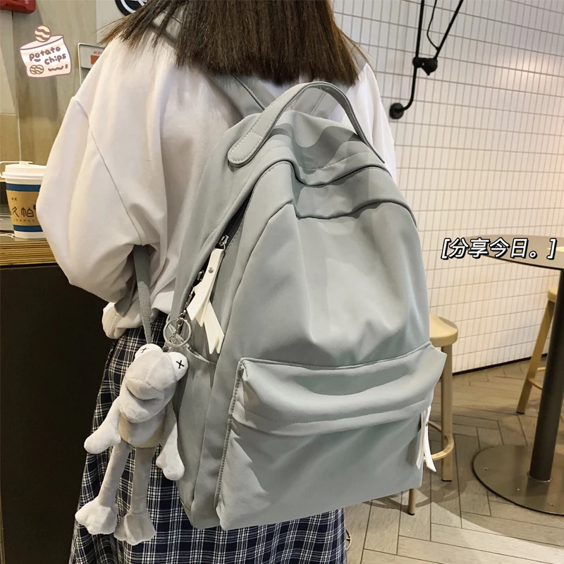 

JULYCCINO New Solid Color Backpack Women Waterproof Nylon Cute School Bag Shoulder Student Bag Teenage Girls College Backpack