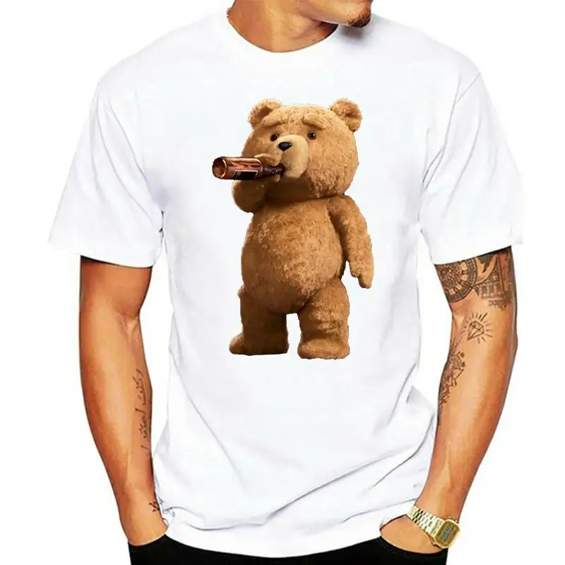 

Men's Printed Lovely Ted Bear Drink Beer Poster T Shirts Summer Short Sleeve Cotton T-shirt Cool Tees Tops Streetwear
