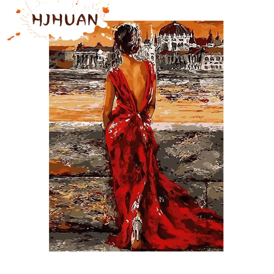 Полноформатная/круглая алмазная живопись абстрактное красное платье Женская 5D