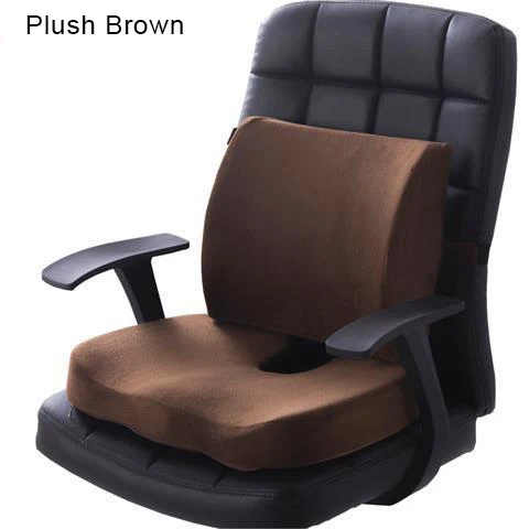 Plush Brown 2 шт. ортопедические пены памяти Автомобильное сиденье Подушка задняя подушка набор медленный отскок для офисного стула поддержка талии копчик облегчение боли - Цвет: Plush Brown