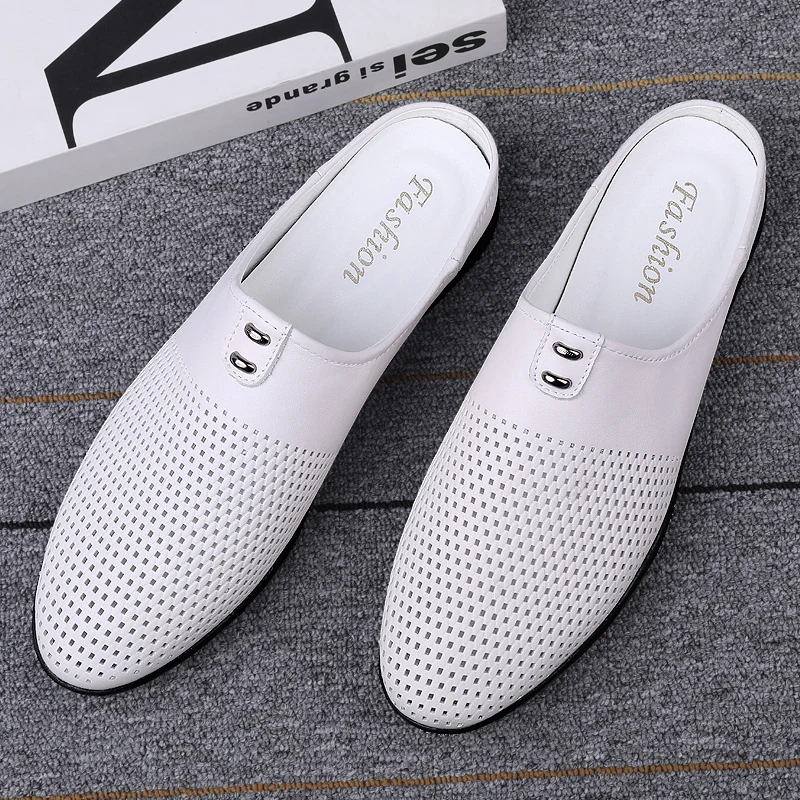 Высококачественные мужские полу мокасины Тапочки из натуральной кожи Мужские роскошные лоферы Шлепанцы