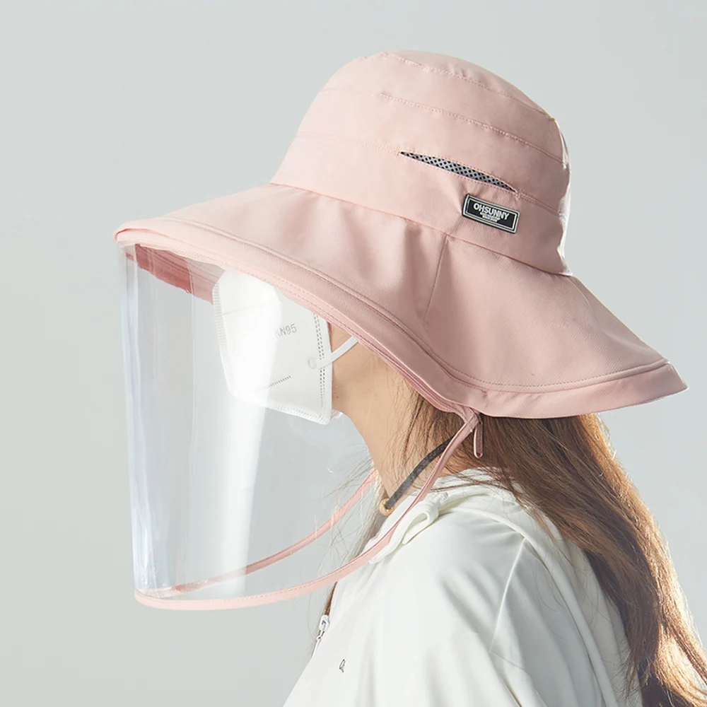 

OhSunny New Fashion Women Bucket Hats Removable Anti-Saliva Safety Face Shield Screen Spare Visors Sun Protection Washable Cap