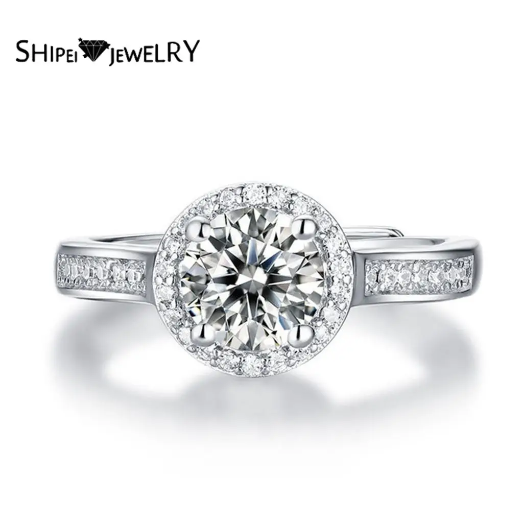 

Shipei Fashion 925 Sterling Silver Greated Moissanite Diamonds Round Gemstone Wedding Fine Jewelry Engagement White Gold Rings