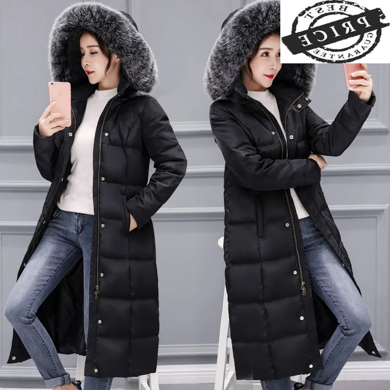 

Jacket 2021 Winter Women Big Fur Coat White Duck Down Jackets Korean Fashion Long Ladies Clothes Jaqueta Feminina LWLa55