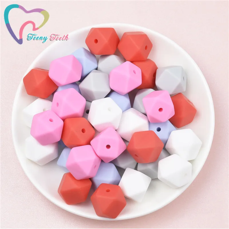 10 шт. красные и белые шестигранные Силиконовые Круглые бусины 14 17 мм для