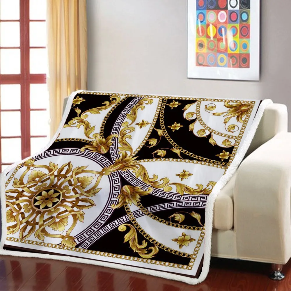 

Vintage Gold Chain Pattern Blankets Woolen Blankets Bedroom Living Room Nap Blankets 3D Printed Blankets for Adults and Children