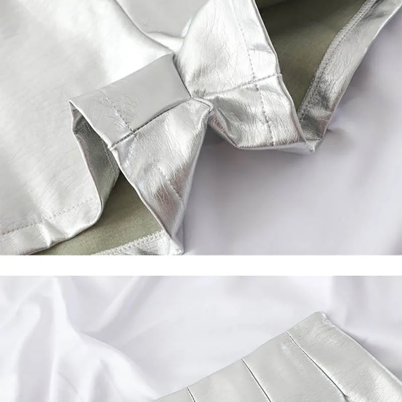 Шорты женские летние из экокожи с широкими штанинами и высокой талией | Женская